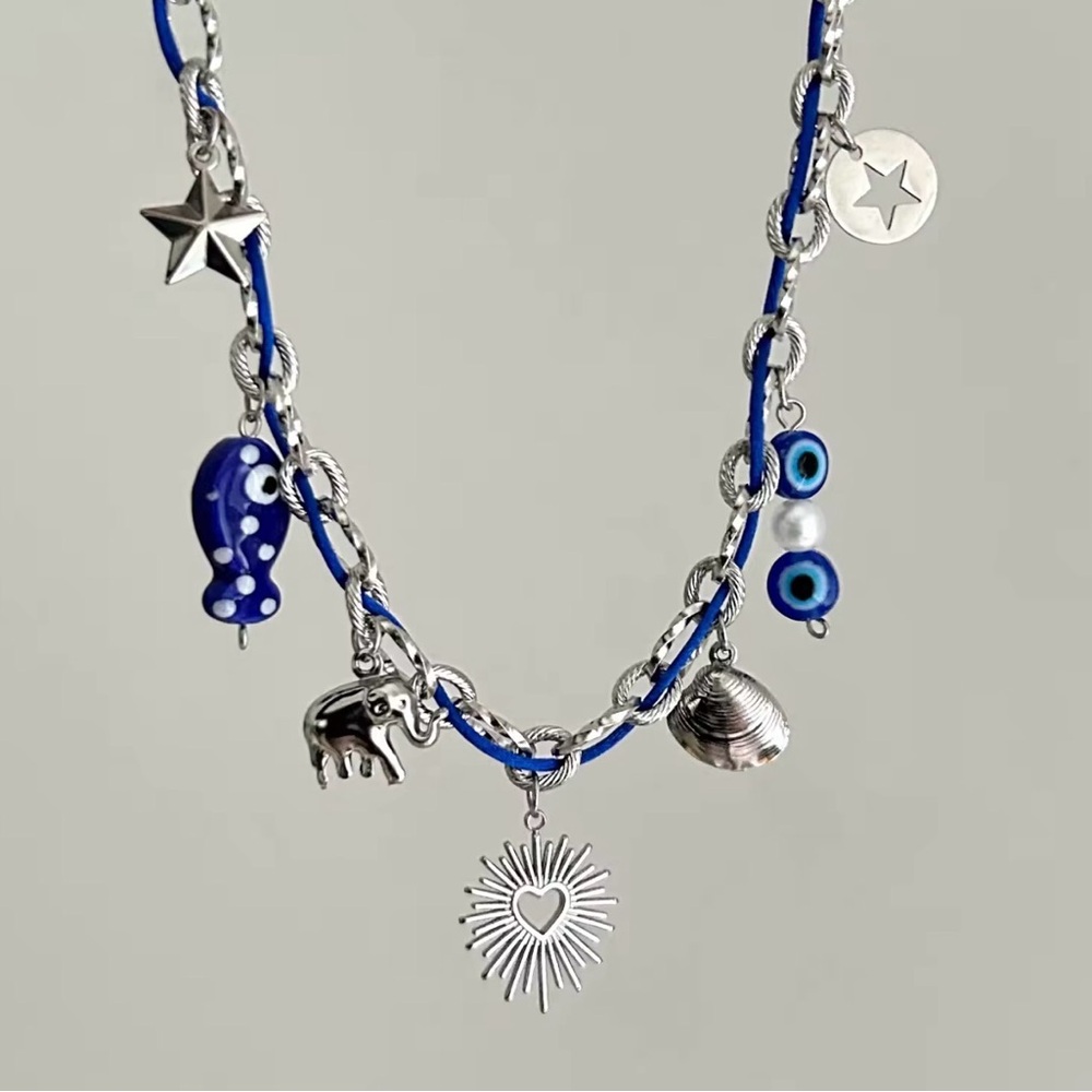 Silver Plated Charm Necklace Cobalt Blue |NWT